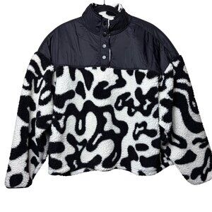 Grayson Threads Faux Fur Black & White Pullover Sherpa Jacket - Size Large